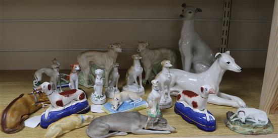 A collection of 19 ceramic models of greyhounds, various